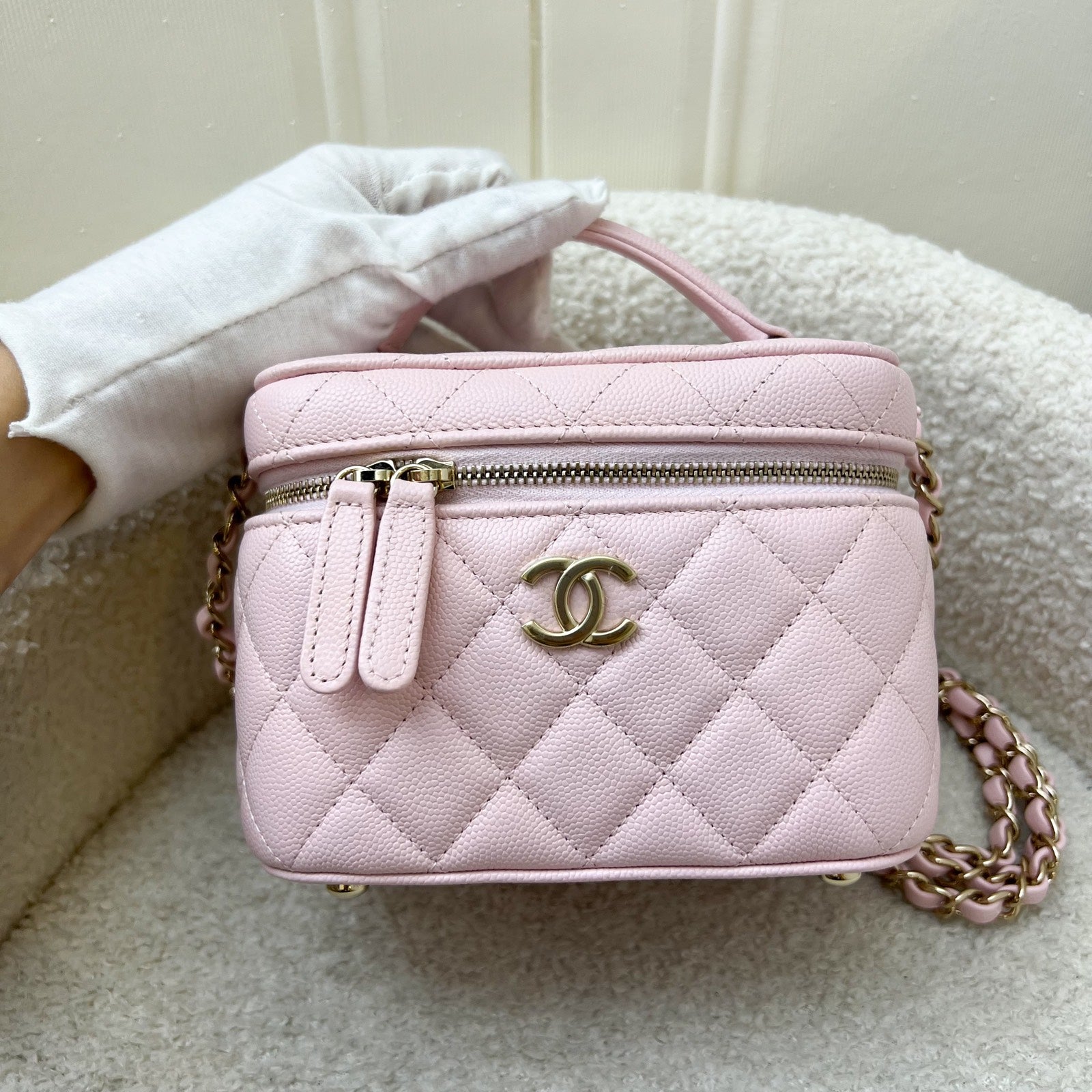 Chanel 22S Top Handle Vanity Case with Chain in Pink Caviar LGHW (Model: ) Handbag