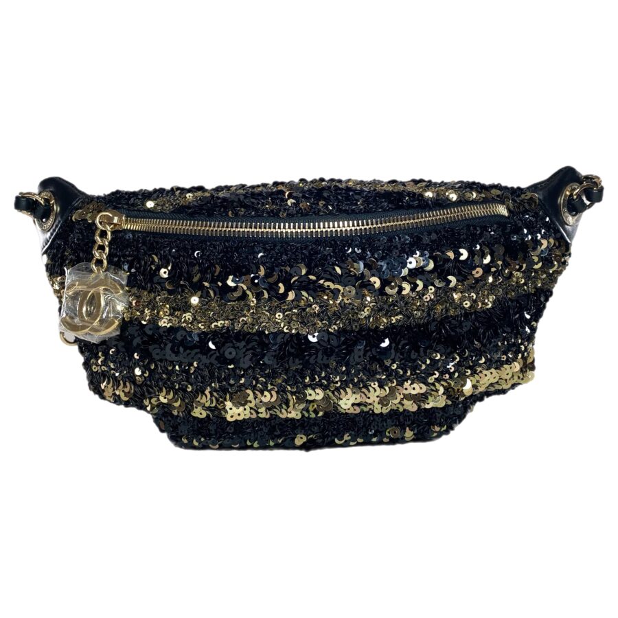 Chanel Black Gold Sequin Waist Bag | Studio Nafay
