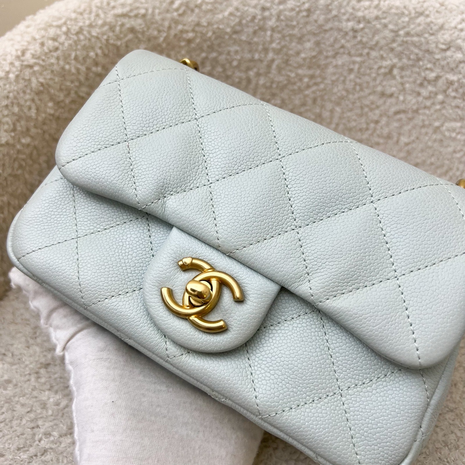 Chanel 24P Heart Adjustable Chain Small / Mini 19cm Flap Bag in Bluish Grey Caviar and AGHW