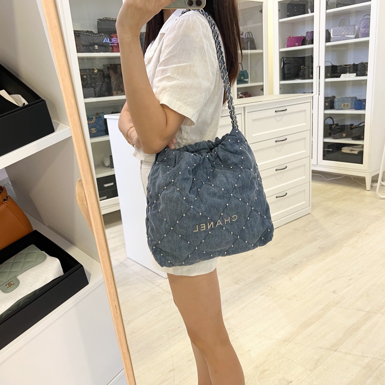 Chanel 22 Small Hobo Bag in 24S Studded Washed and SHW (Model: ) - Product Image 2