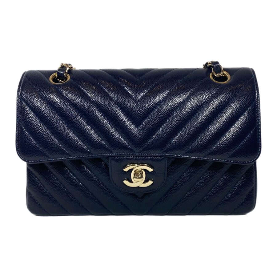 Chanel Navy Caviar Chevron Small Flap Bag | Studio Nafay