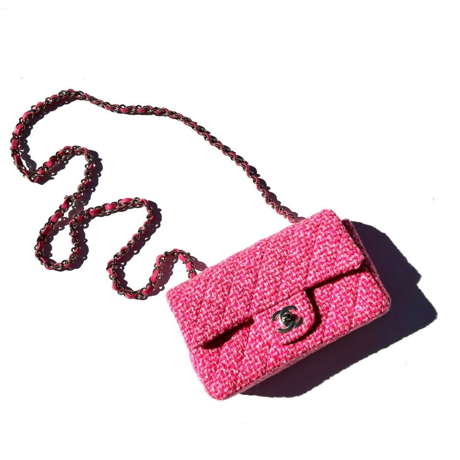 CHANEL Wool Tweed Pink Rectangular Mini Flap Bag | Studio Nafay