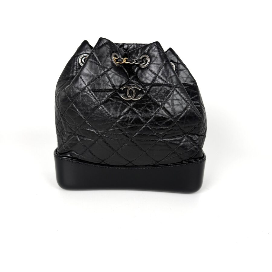 CHANEL Gabrielle Small Quilted Aged Calfskin Leather Black Backpack Bag | Studio Nafay