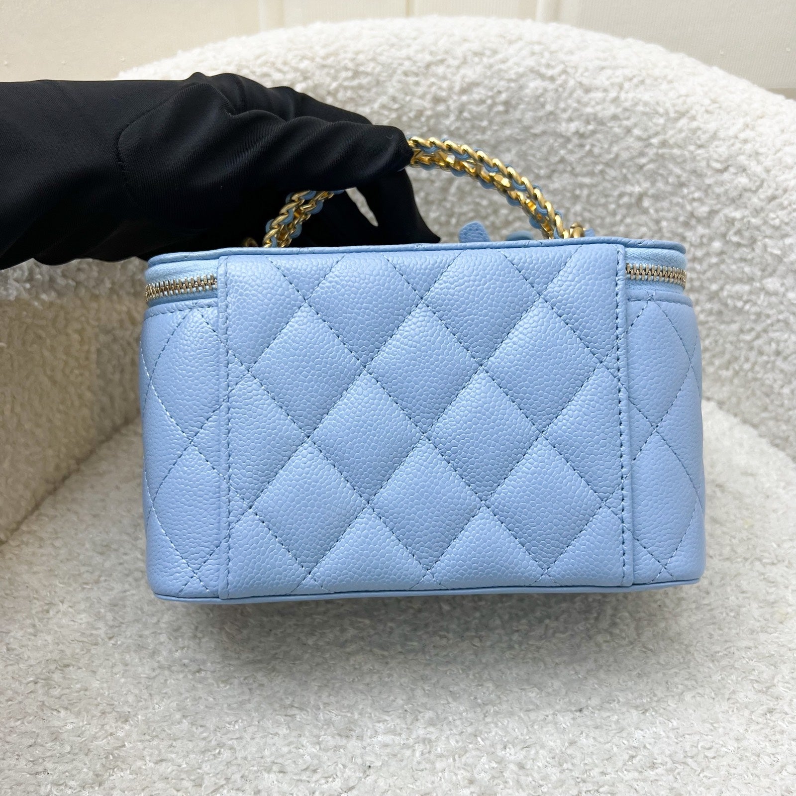 Chanel 22S “Pick Me Up” Vanity with Top Handle in Baby Blue Caviar and AGHW (Model: ) Handbag