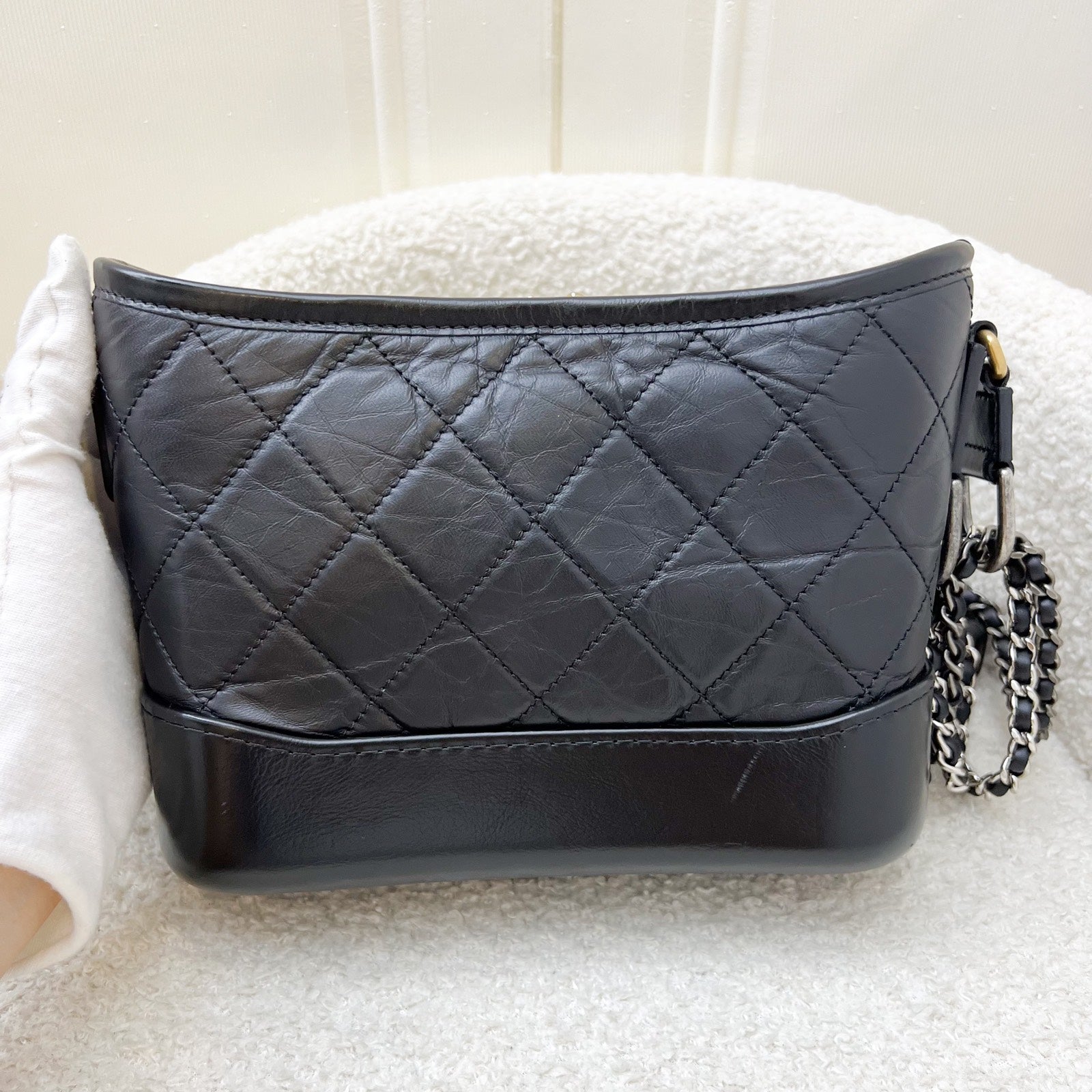 Chanel Small Gabrielle Hobo in Black Distressed Calfskin and 3 tone Hardware (Model: ) Shoulder Bag