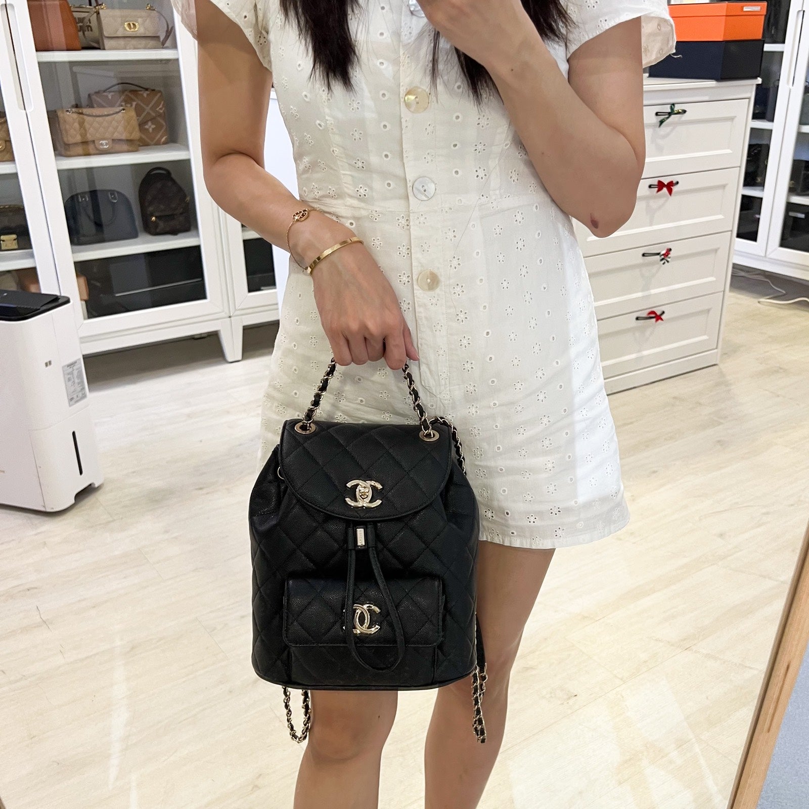 Chanel Duma Small / Medium Backpack in Black Caviar and LGHW (Model: )