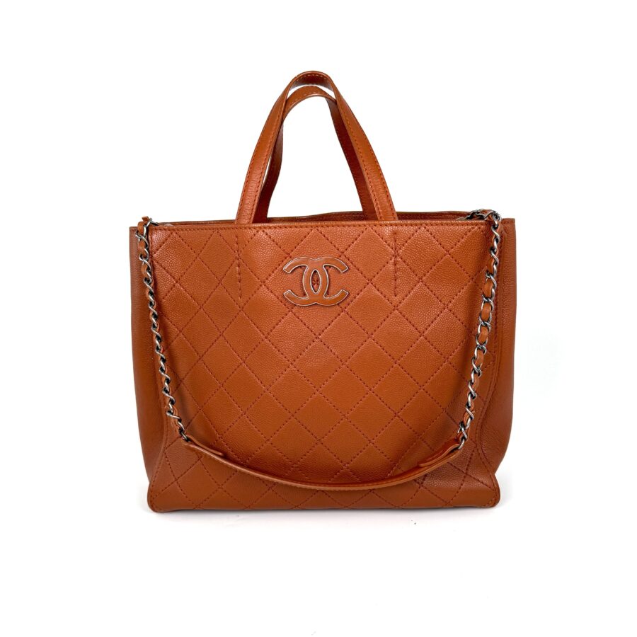 CHANEL Covered CC Quilted Caviar Brown Shopping Tote Bag | Studio Nafay
