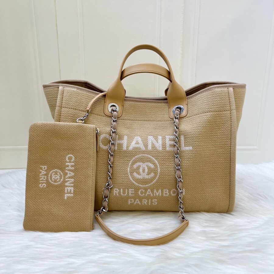 Chanel Large Deauville Tote in 22C Beige Fabric SHW | Studio Nafay