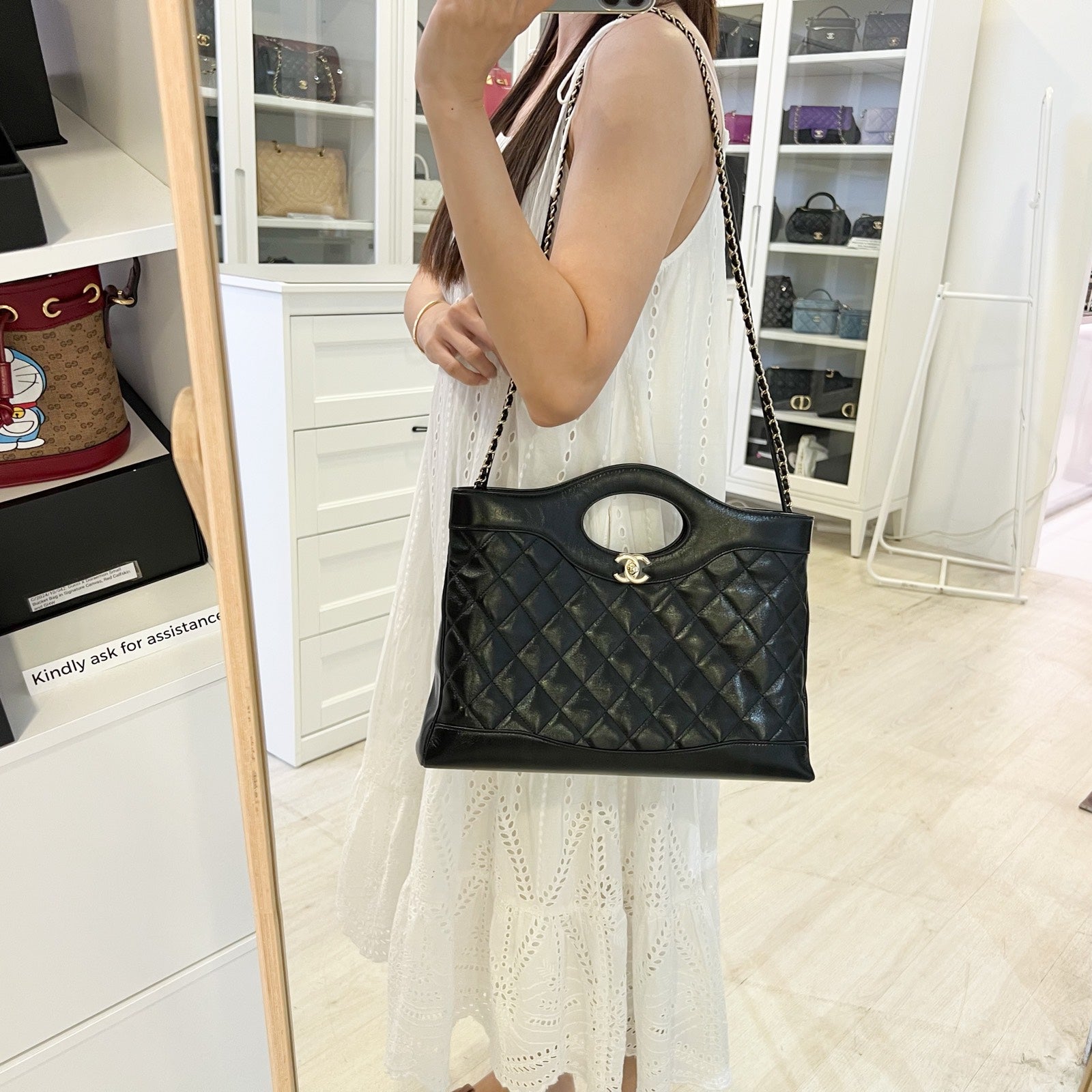 Chanel 31 Medium Shopping Bag in Black Shiny Calfskin and LGHW (Model: )