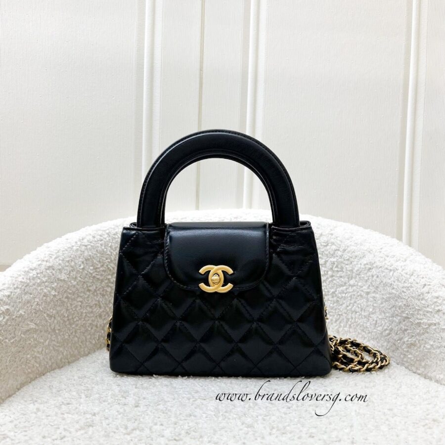 Chanel Mini / Small Kelly Bag in 25C Black Shiny Distressed Calfskin and AGHW (Model: ) | Studio Nafay