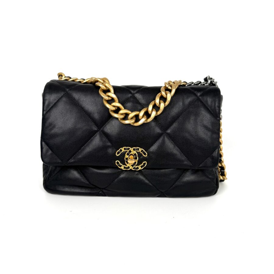 CHANEL 19 Large Black Quilted Gold Hardware Flap Bag | Studio Nafay