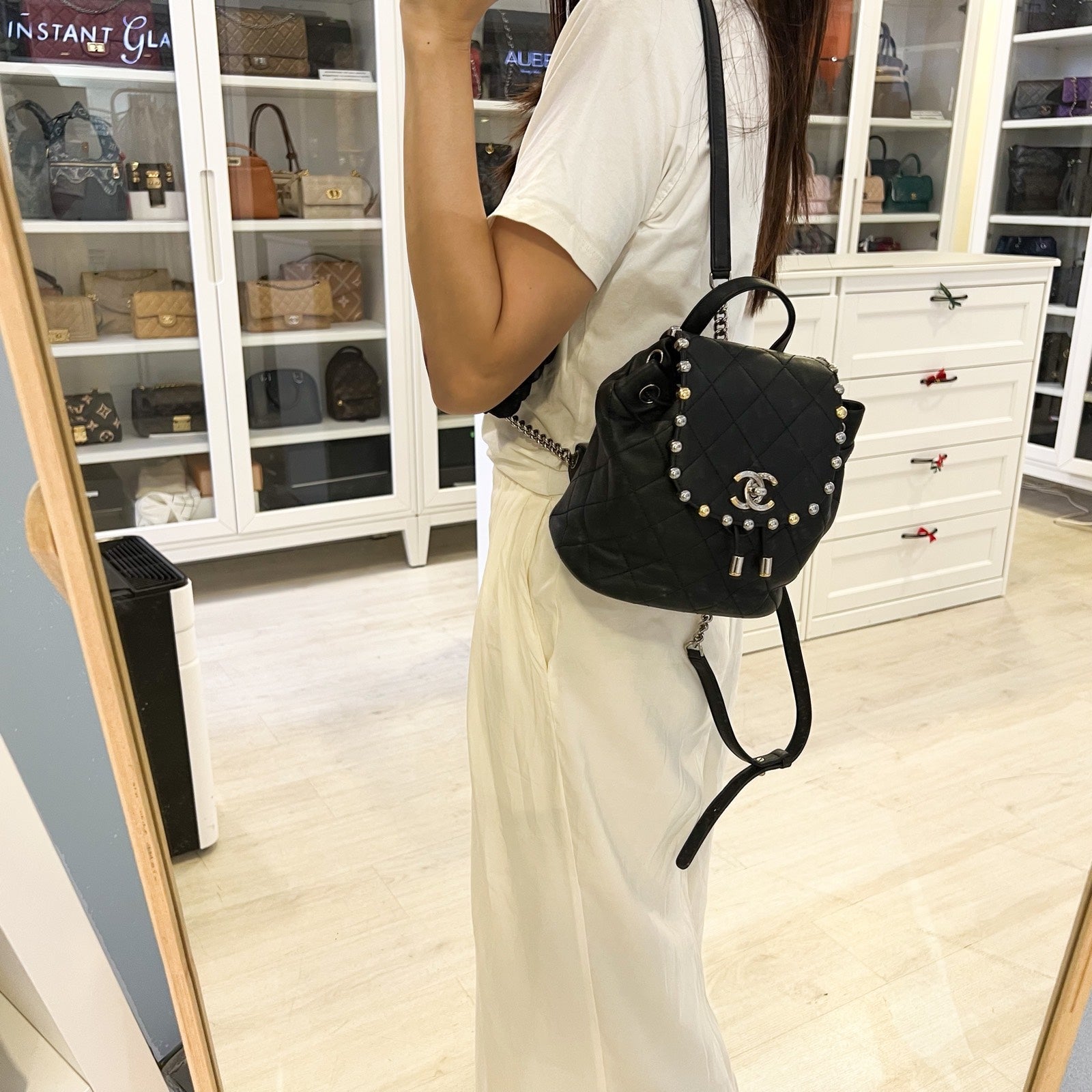 Chanel Studded Mini Backpack in Black Calfskin and 2-tone HW