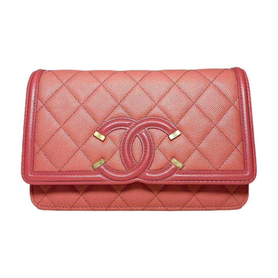 Chanel Dusty Rose Filigree Caviar Wallet on Chain | Studio Nafay