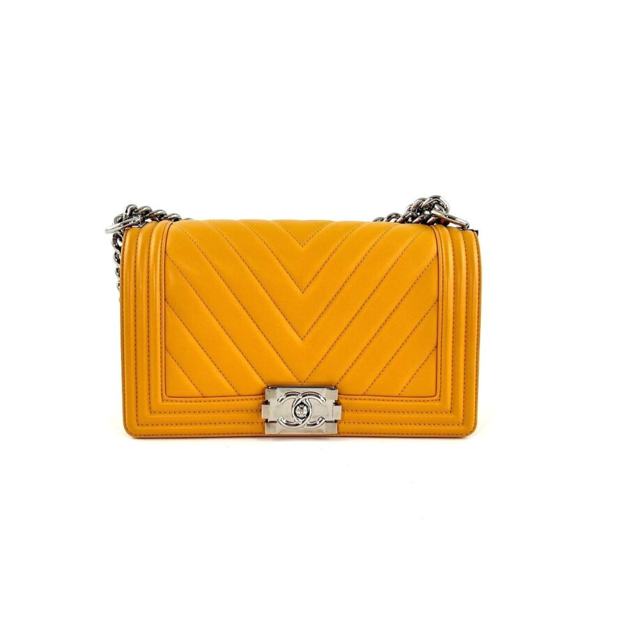 CHANEL Boy Old Medium Yellow Chevron Quilted Calfskin Bag | Studio Nafay