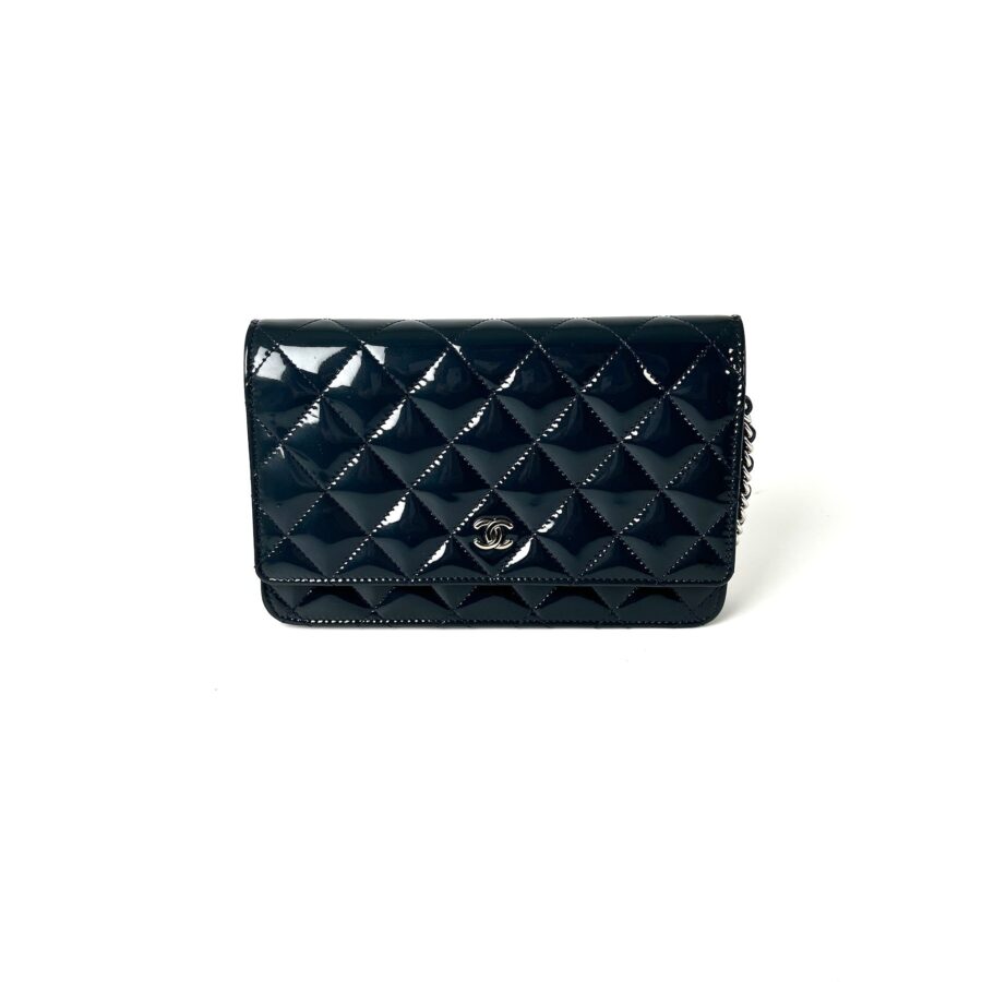 CHANEL 14C WOC Wallet on Chain Navy Blue Patent Leather Crossbody Bag | Studio Nafay