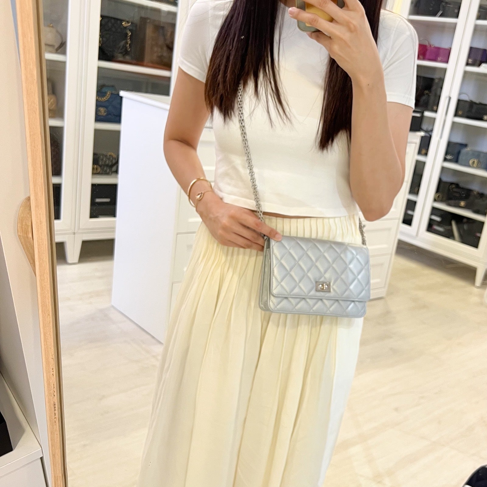 Chanel Reissue Wallet on Chain WOC in Metallic Silver Calfskin and SHW Crossbody