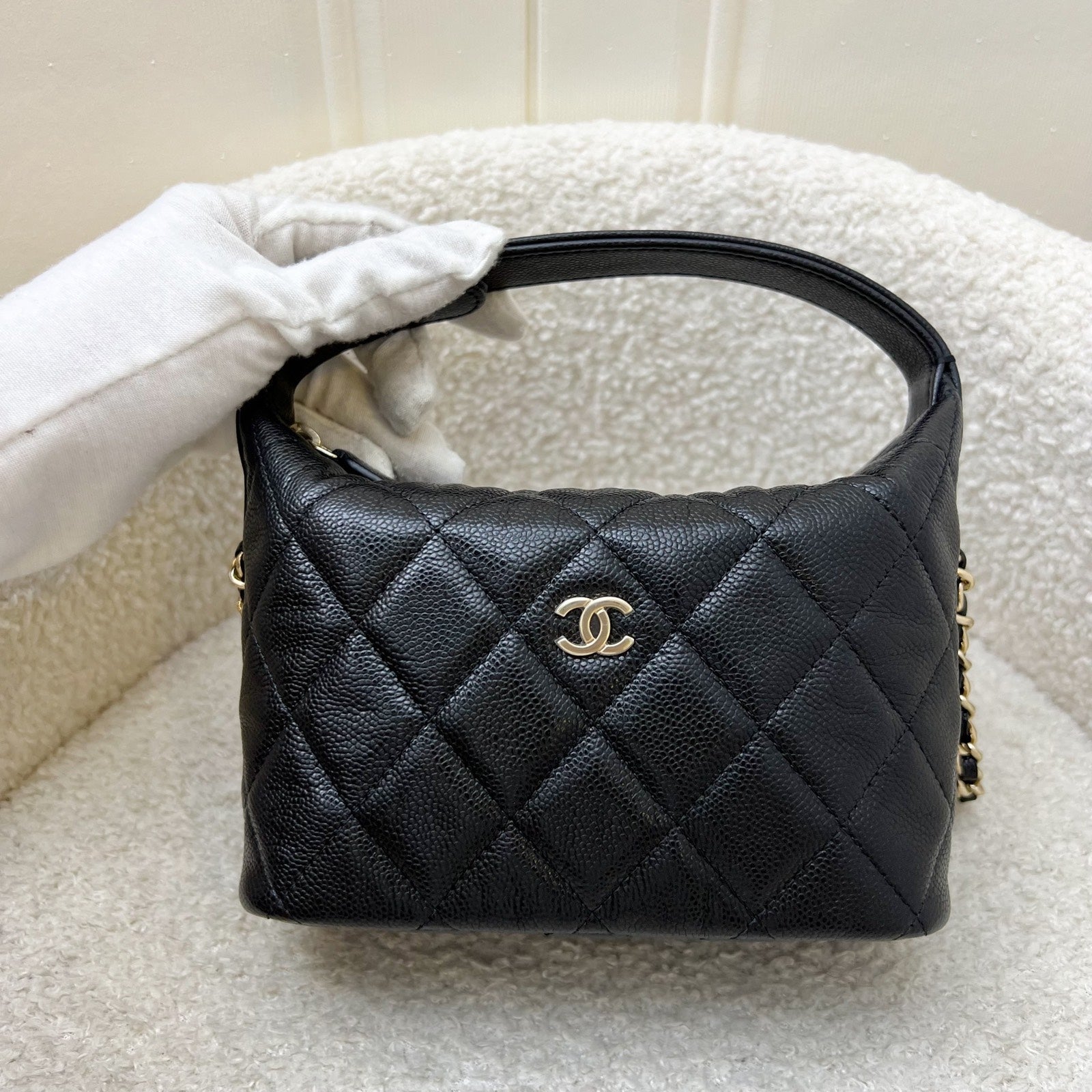 Chanel 25C Quilted Hobo Clutch on Chain in Black Caviar and LGHW (Model: ) Shoulder Bag