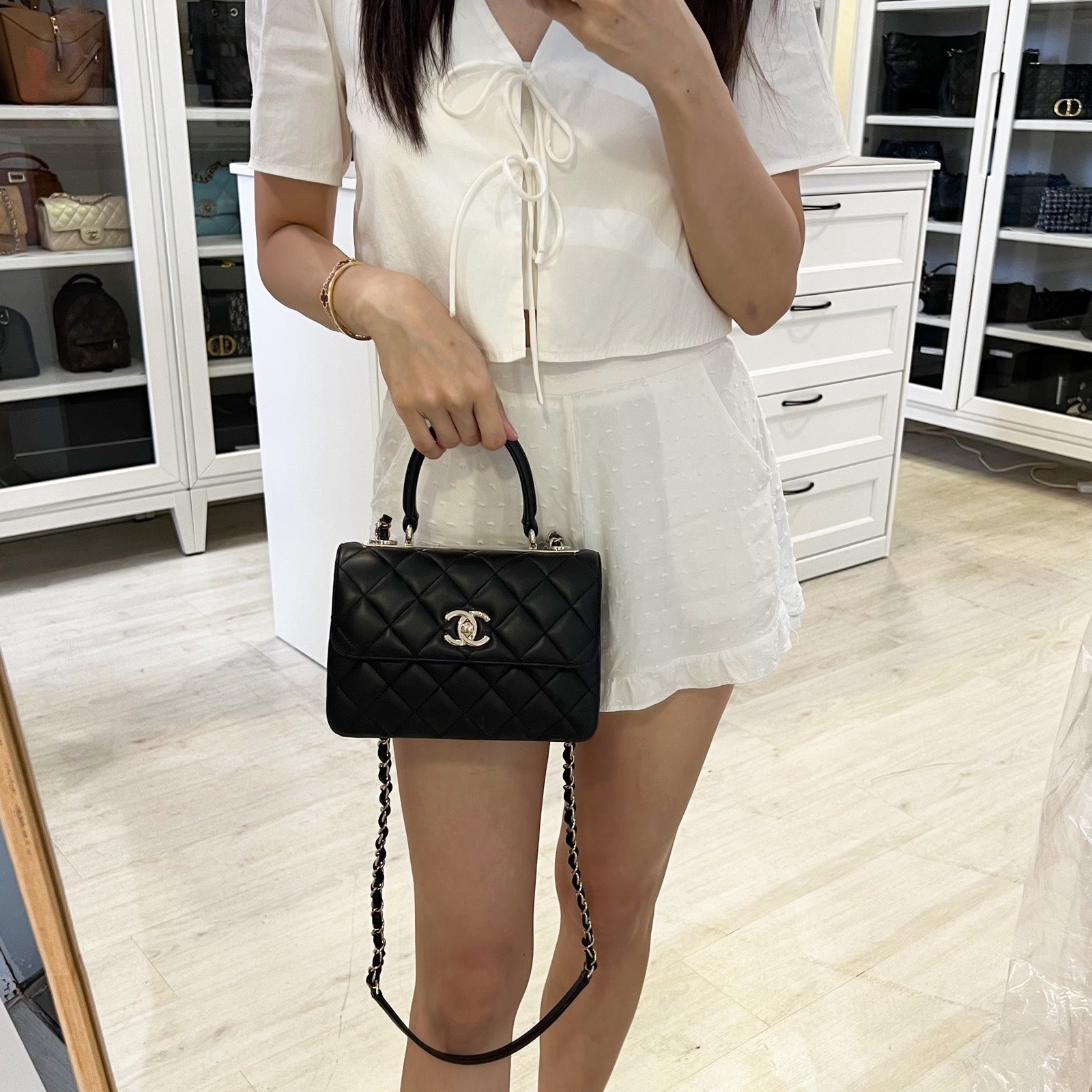Chanel Mini Trendy CC Top Handle Flap Bag in Black Lambskin and LGHW