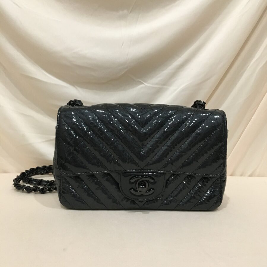 Chanel Black Chevron Patent Black Hardware Single New Shoulder Bag Sku# | Studio Nafay