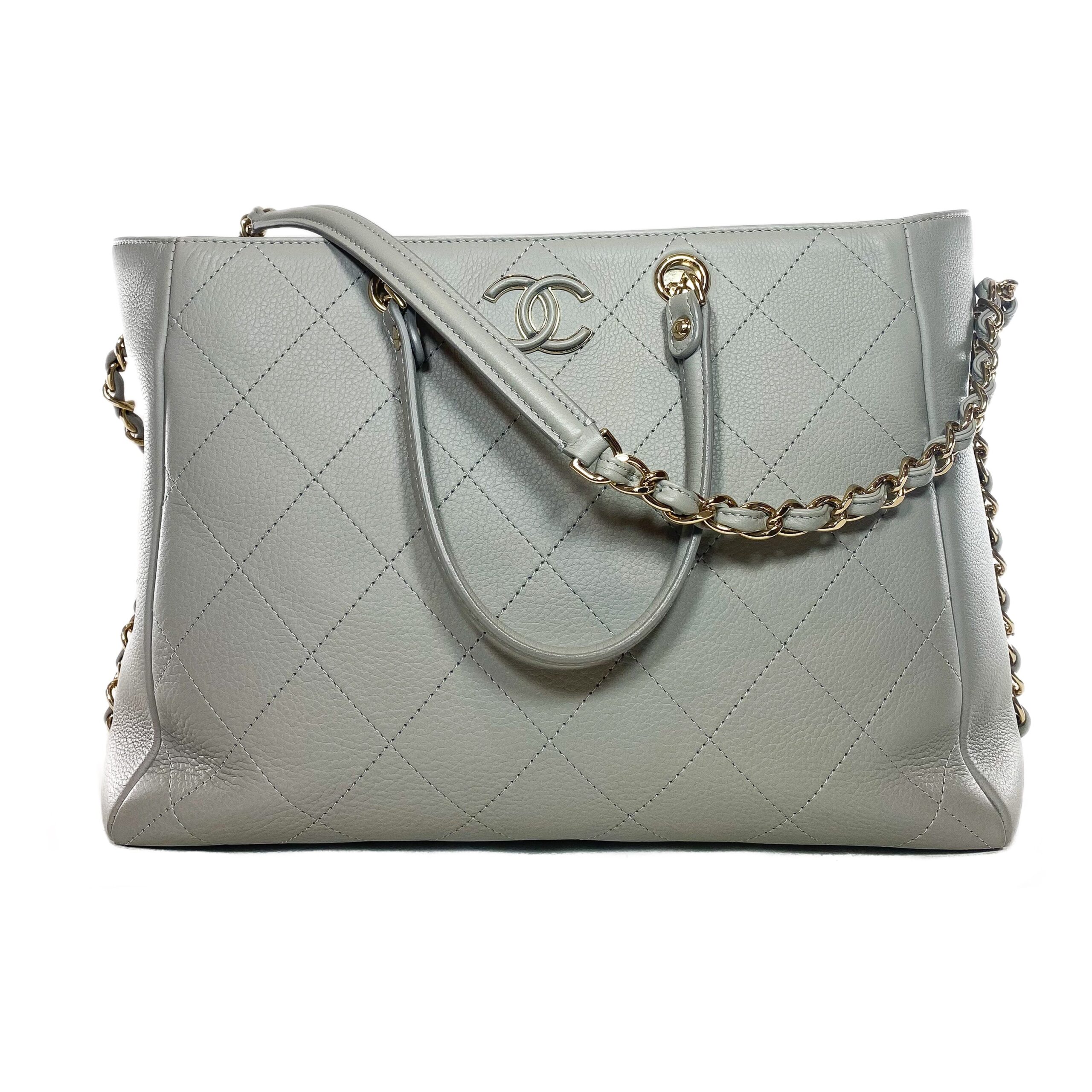 Chanel Gray Stitched Medium Shopping Tote