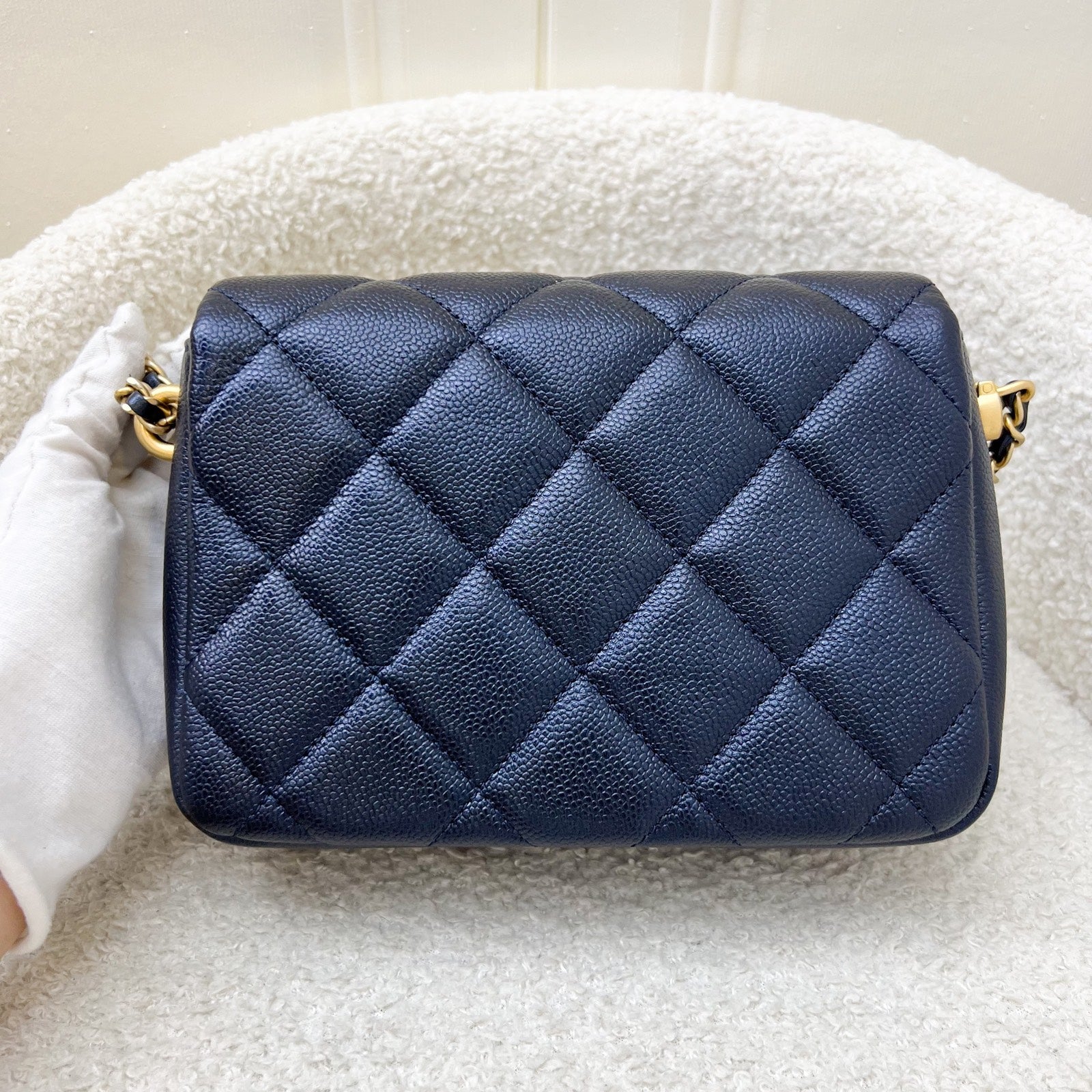 Chanel 21K Perfect Mini Flap Bag with Adjustable Chain in Iridescent Black (Midnight) Caviar and AGHW (Model: )