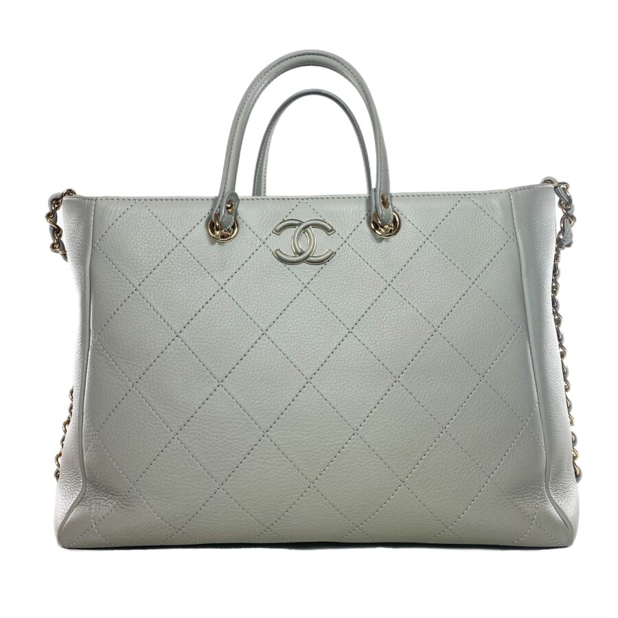 Chanel Gray Stitched Medium Shopping Tote | Studio Nafay