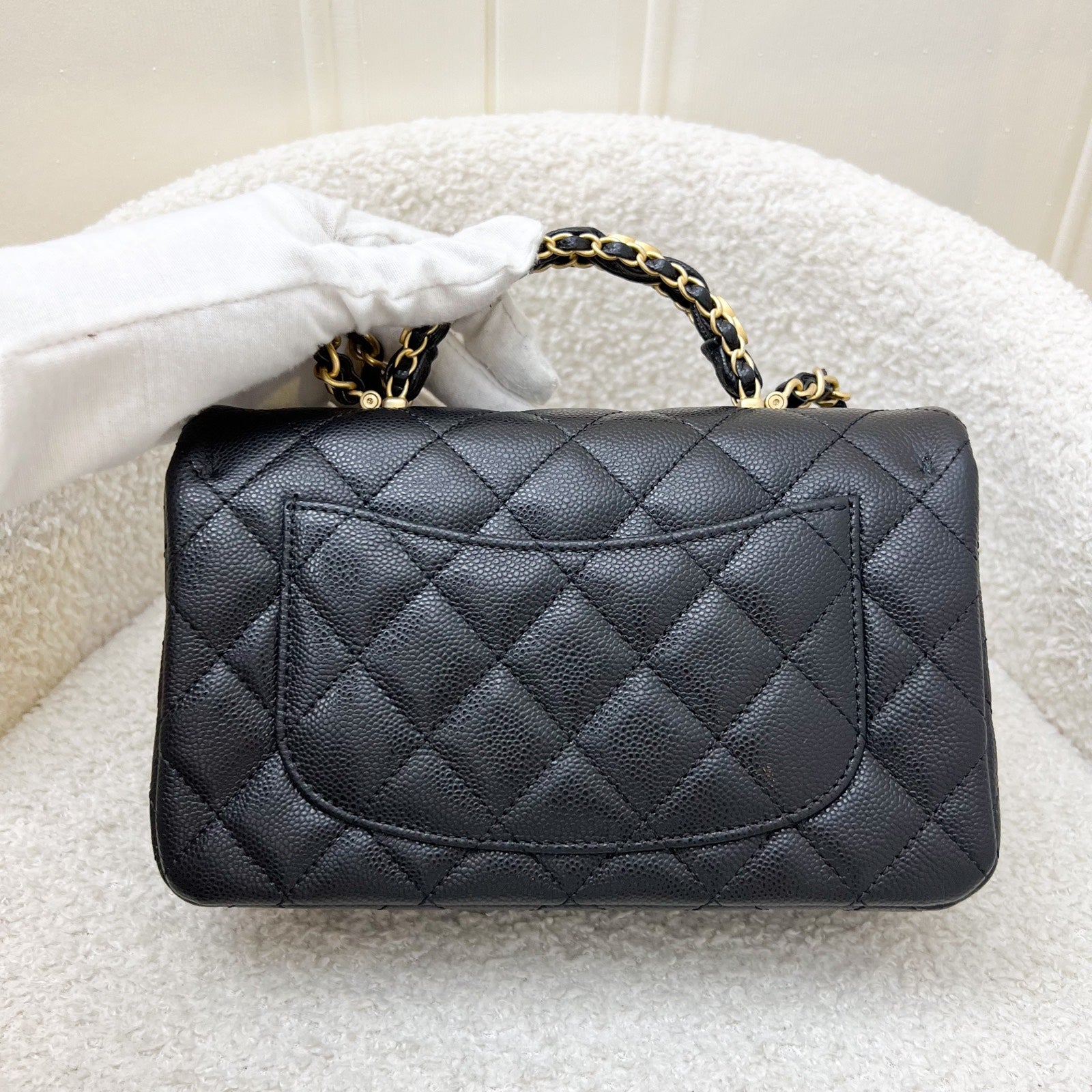 [Brand New] Chanel 25B Top Handle Mini Rectangular Flap in Black Caviar and AGHW (Model: ) Handbag