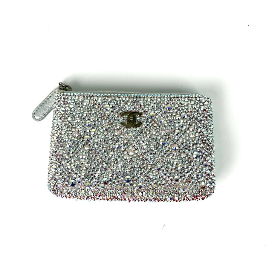 CHANEL Silver Swarovski Crystal Leather Key Pouch Case Holder Clutch | Studio Nafay