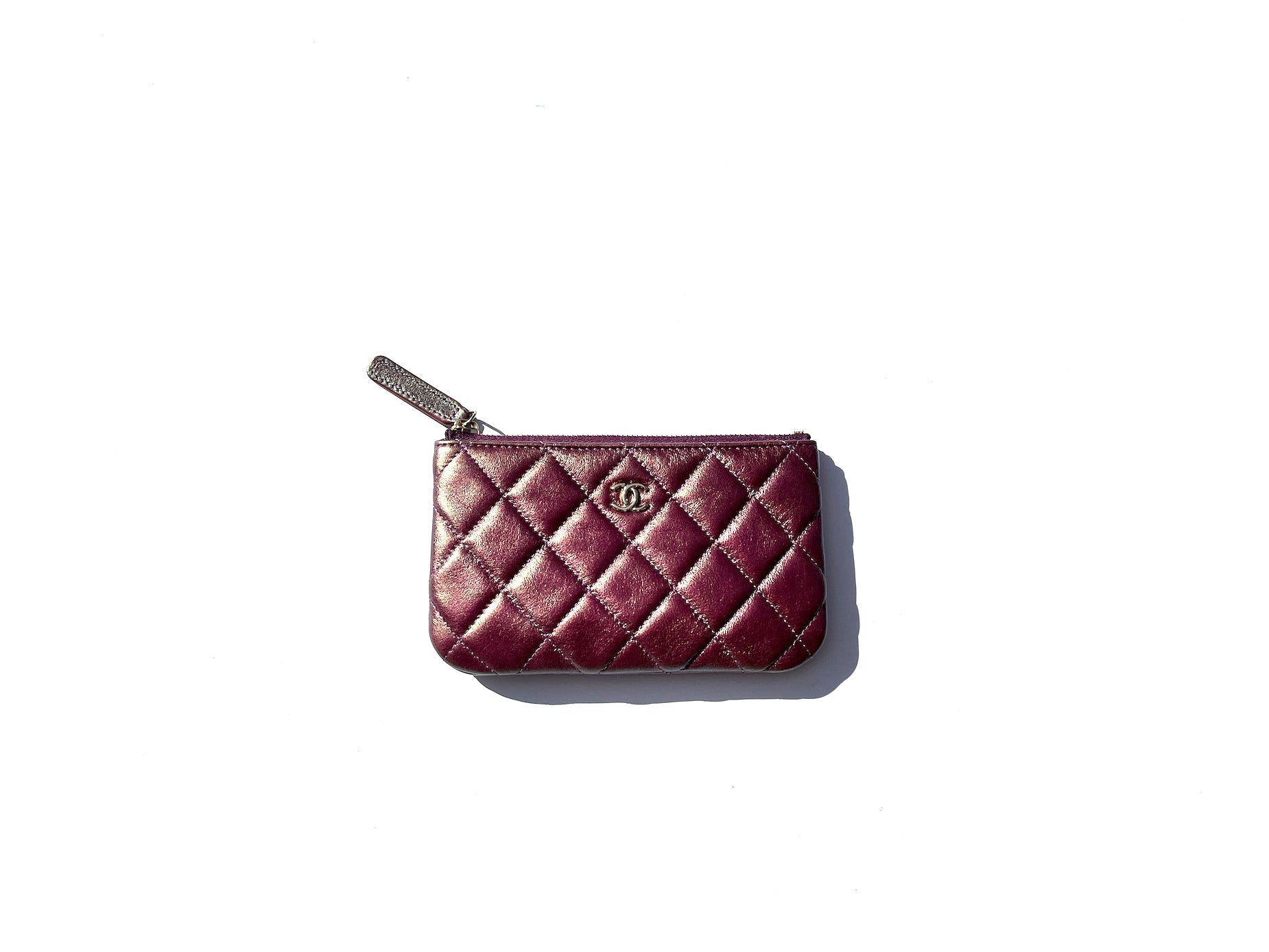 CHANEL Iridescent Purple Small Quilted Zip Pouch O Case Clutch