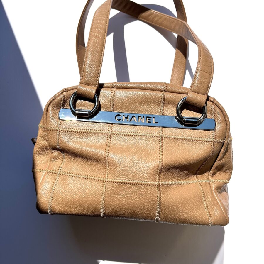 CHANEL LAX Square Quilt Bowler Dark Beige Leather Bag | Studio Nafay