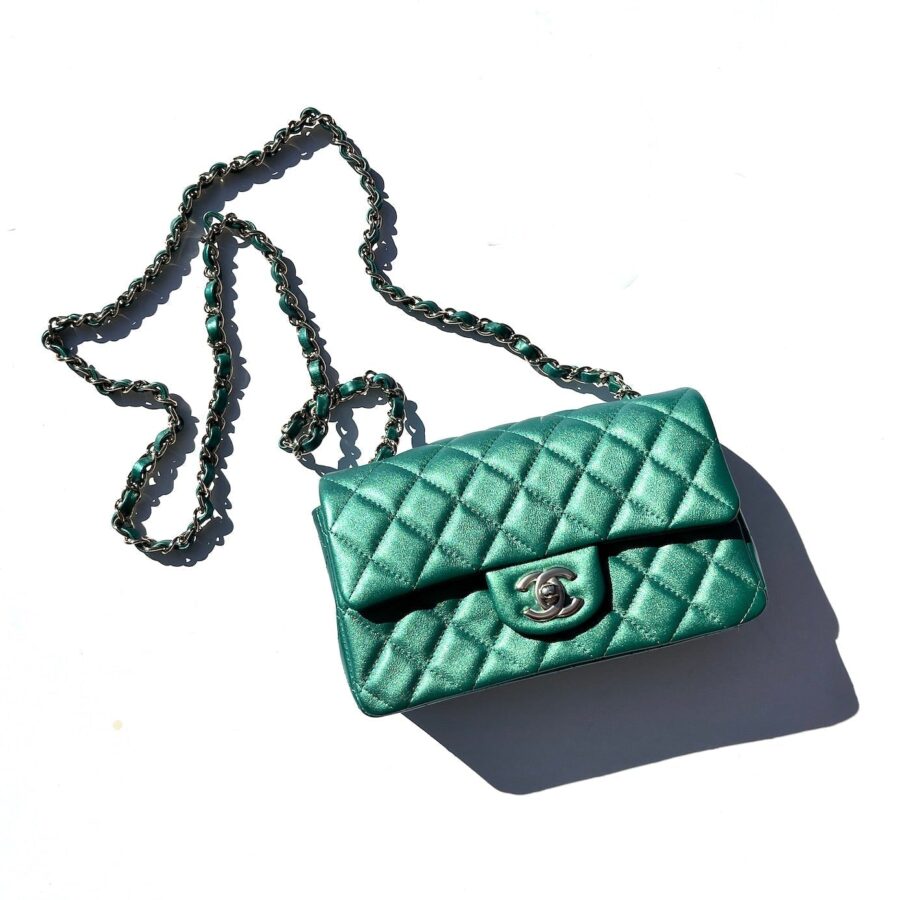 CHANEL Iridescent Green Rectangular Mini Flap Bag | Studio Nafay