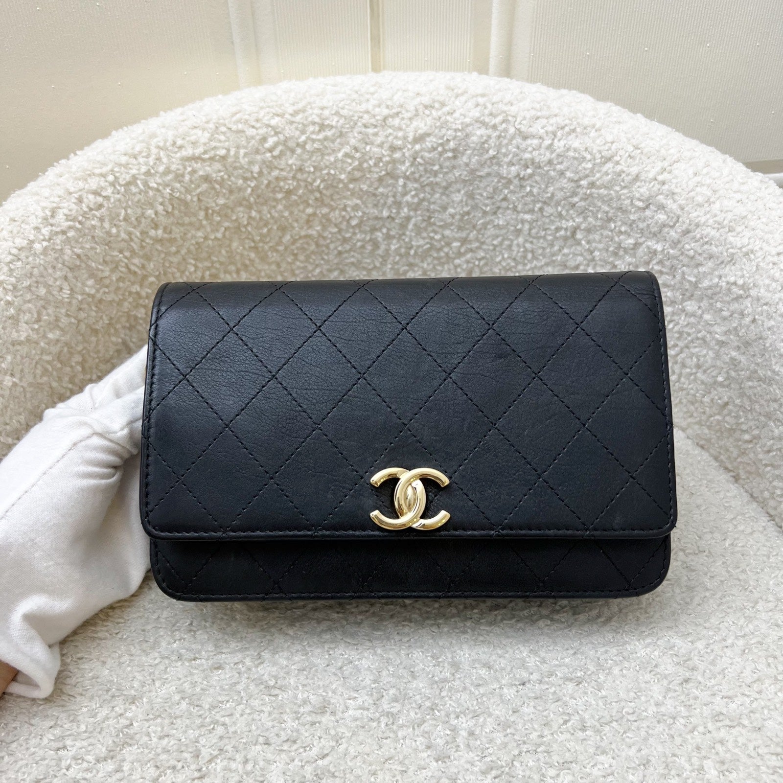 Chanel Seasonal Wallet on Chain WOC in Black Lambskin and LGHW Crossbody