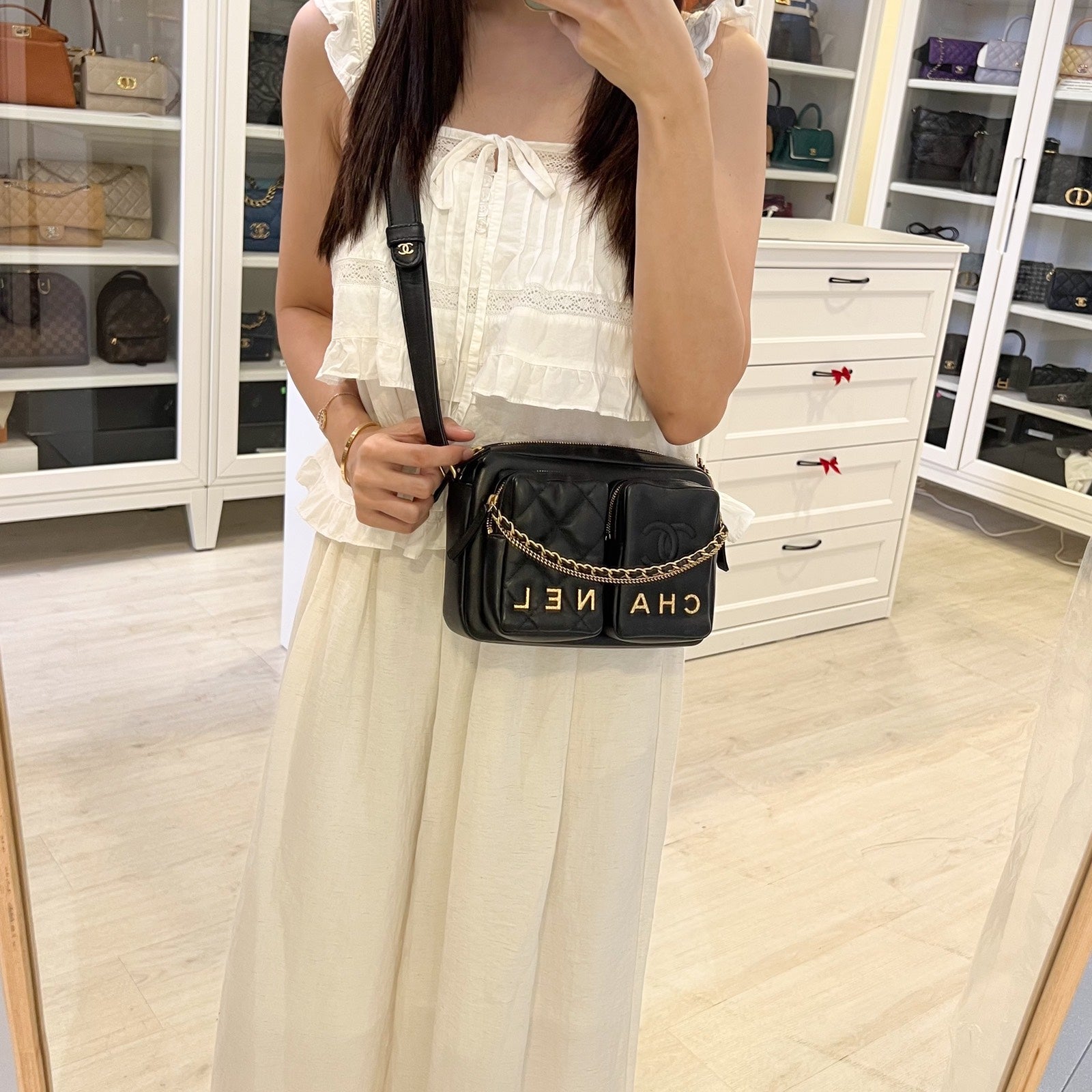 Chanel 22C Seasonal Camera Bag in Black Calfskin and AGHW (Model: )