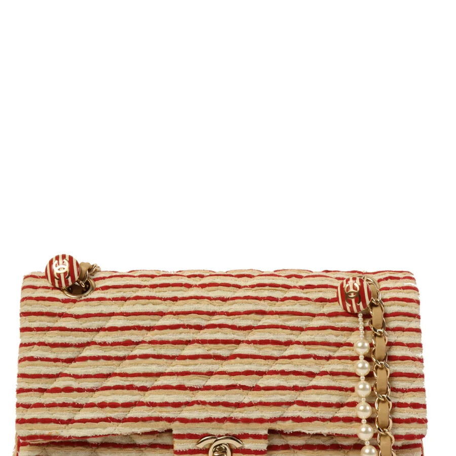 Chanel Around Made Cotton Striped Classic New Chain Bag Beige/Red/White | Studio Nafay
