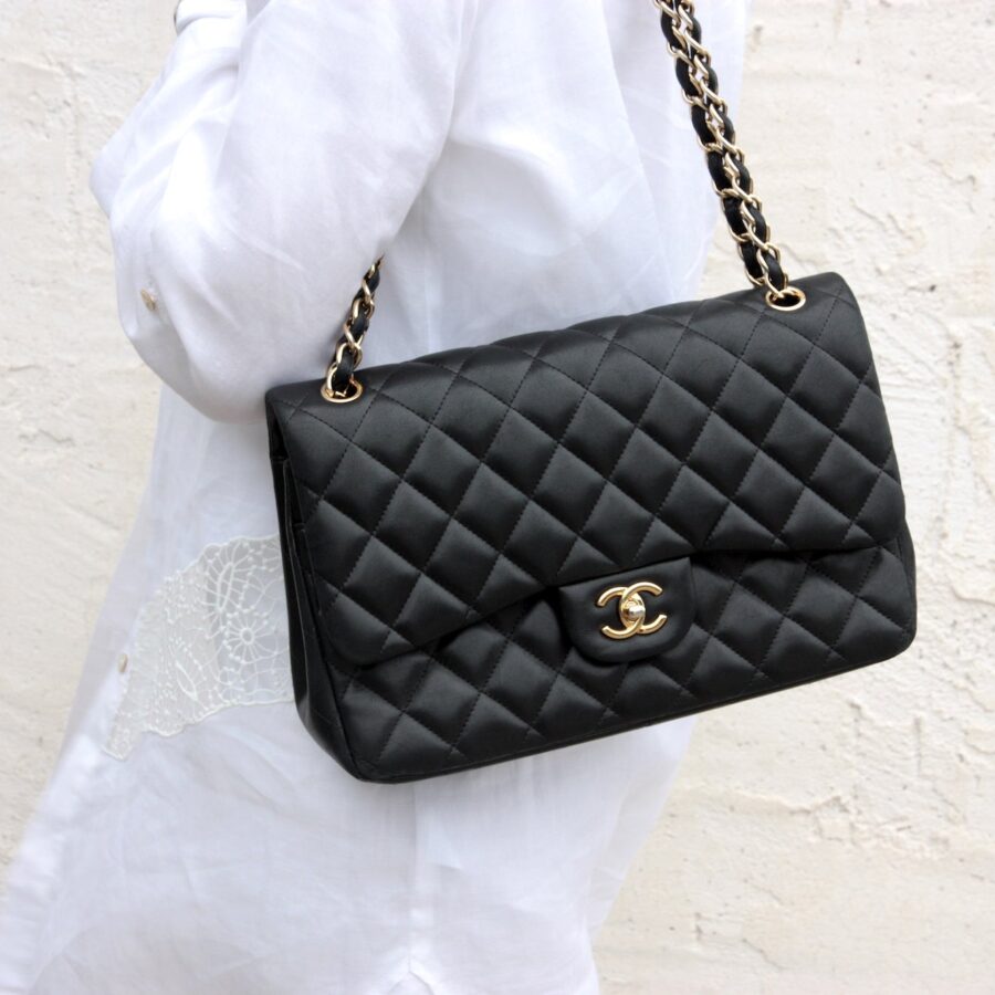 CHANEL Lambskin Quilted Gold Hardware Jumbo Classic Double Flap Bag | Studio Nafay