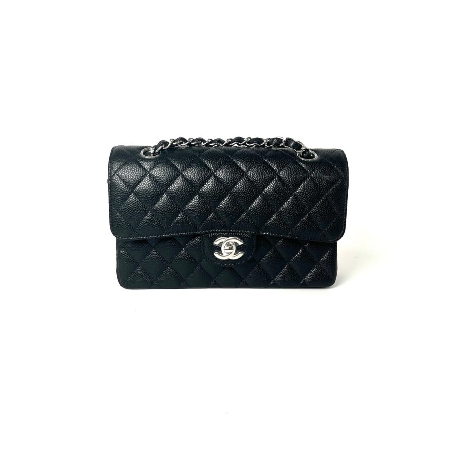 New CHANEL Black Small Quilted Caviar Leather Double Flap Shoulder Bag | Studio Nafay