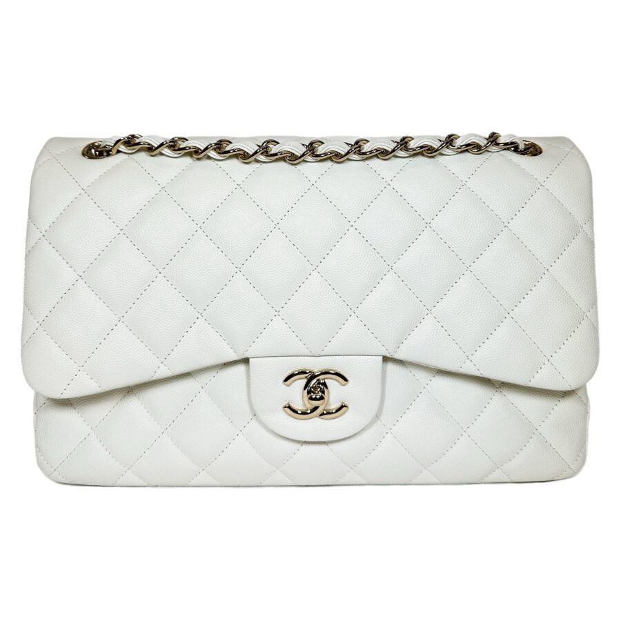 Chanel Flap Caviar Leather White Shoulder Bag | Studio Nafay