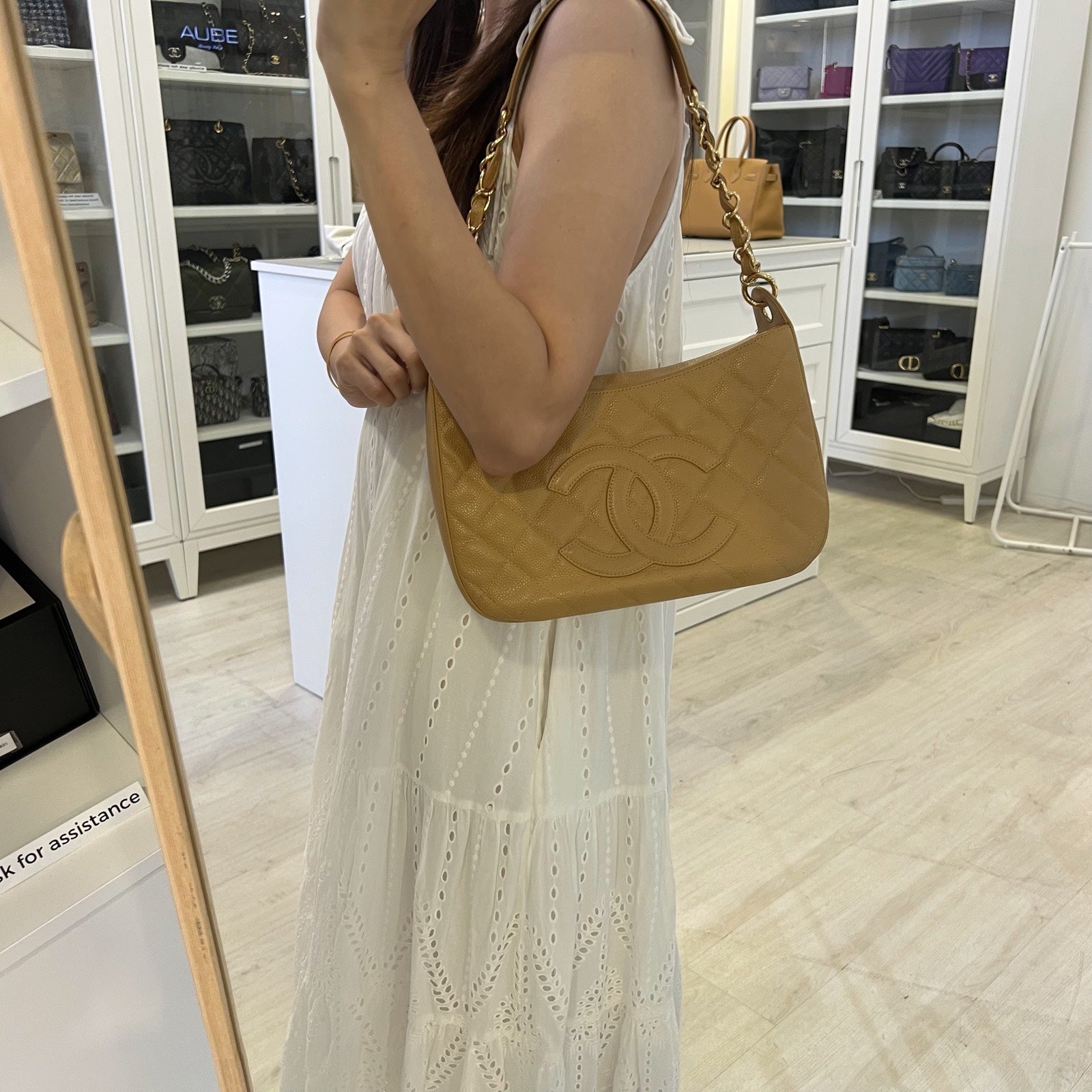 Chanel Half Moon Timeless Hobo in Beige Caviar and GHW Shoulder Bag