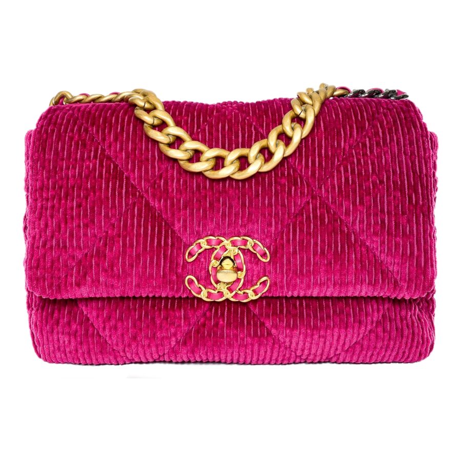 Chanel 19 Dark Pink Corduroy Medium Flap Bag | Studio Nafay