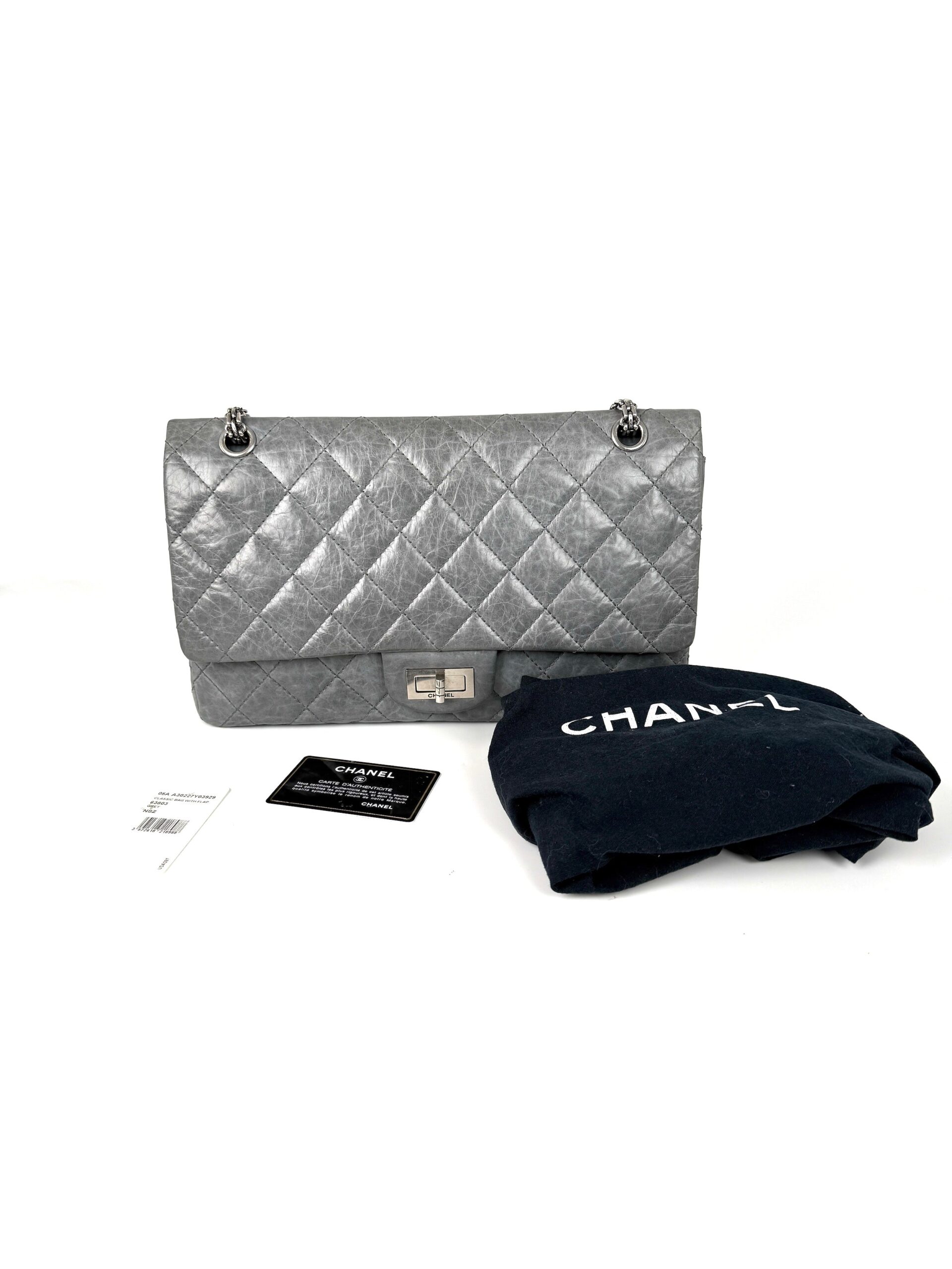 CHANEL Gray 227 Reissue 2.55 Leather Shoulder Crossbody Bag