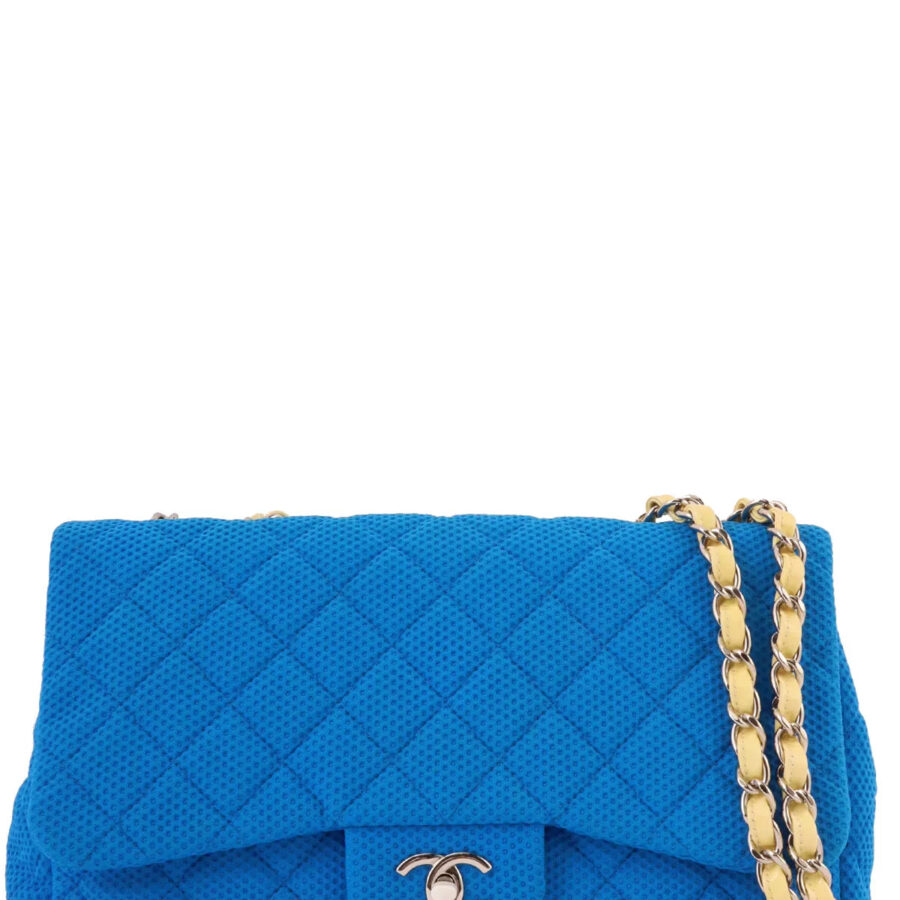 Chanel Around Made Cotton Patent Combination Turn-Lock Chain Shoulder Bag Blue/Cream | Studio Nafay