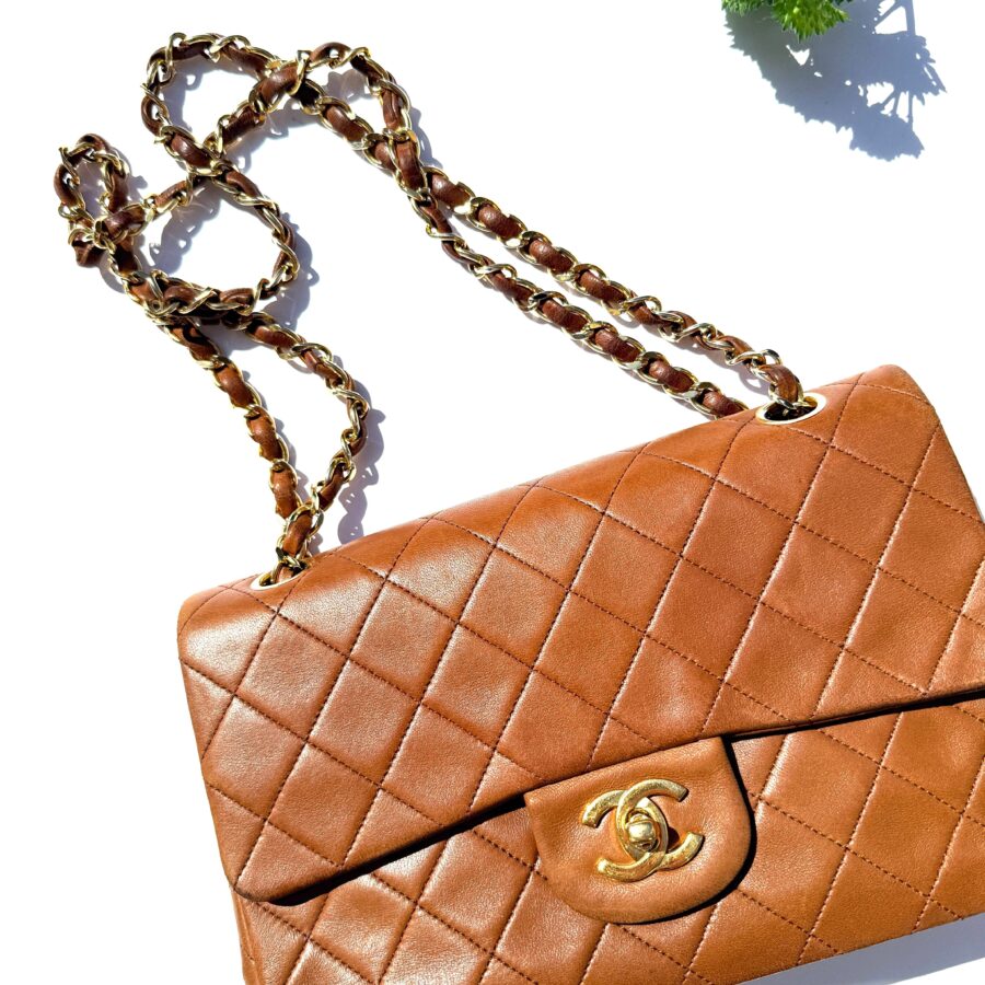 Chanel Brown Small Lambskin Quilted Leather Gold Hardware Double Flap Shoulder Bag | Studio Nafay