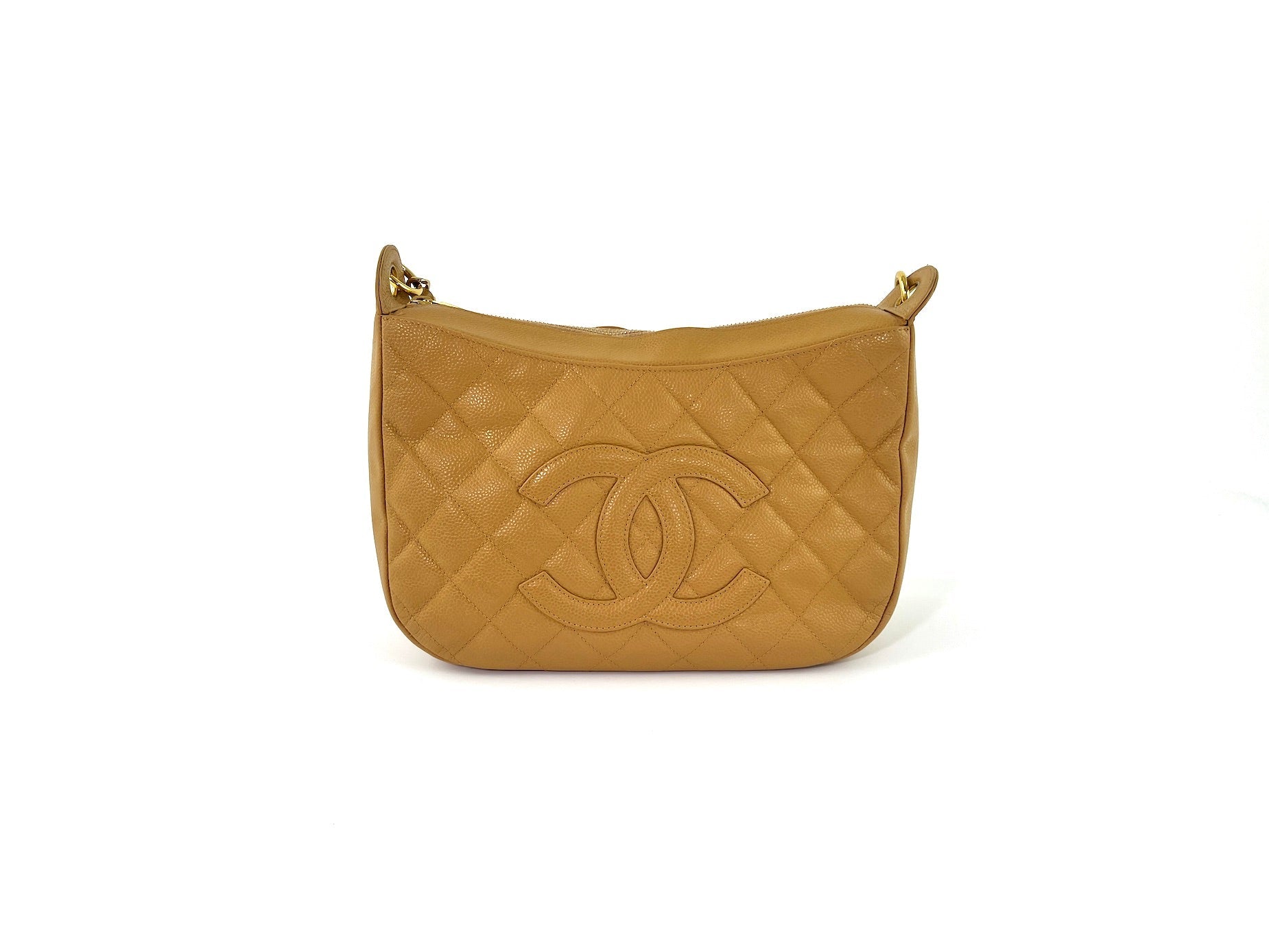 CHANEL Timeless Beige Quilted Caviar Hobo Bag