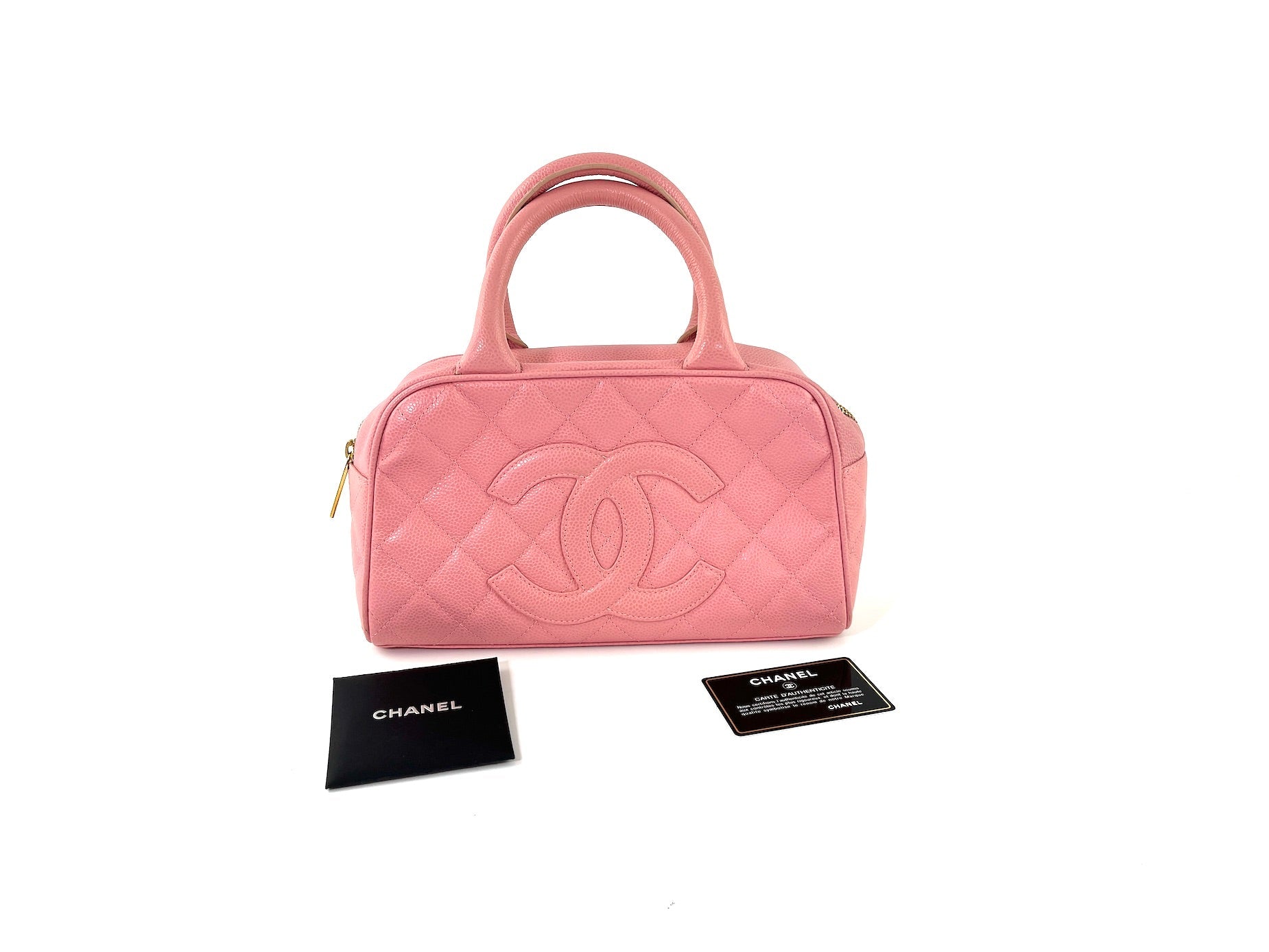 CHANEL Timeless Pink Quilted Caviar Bowler Bag