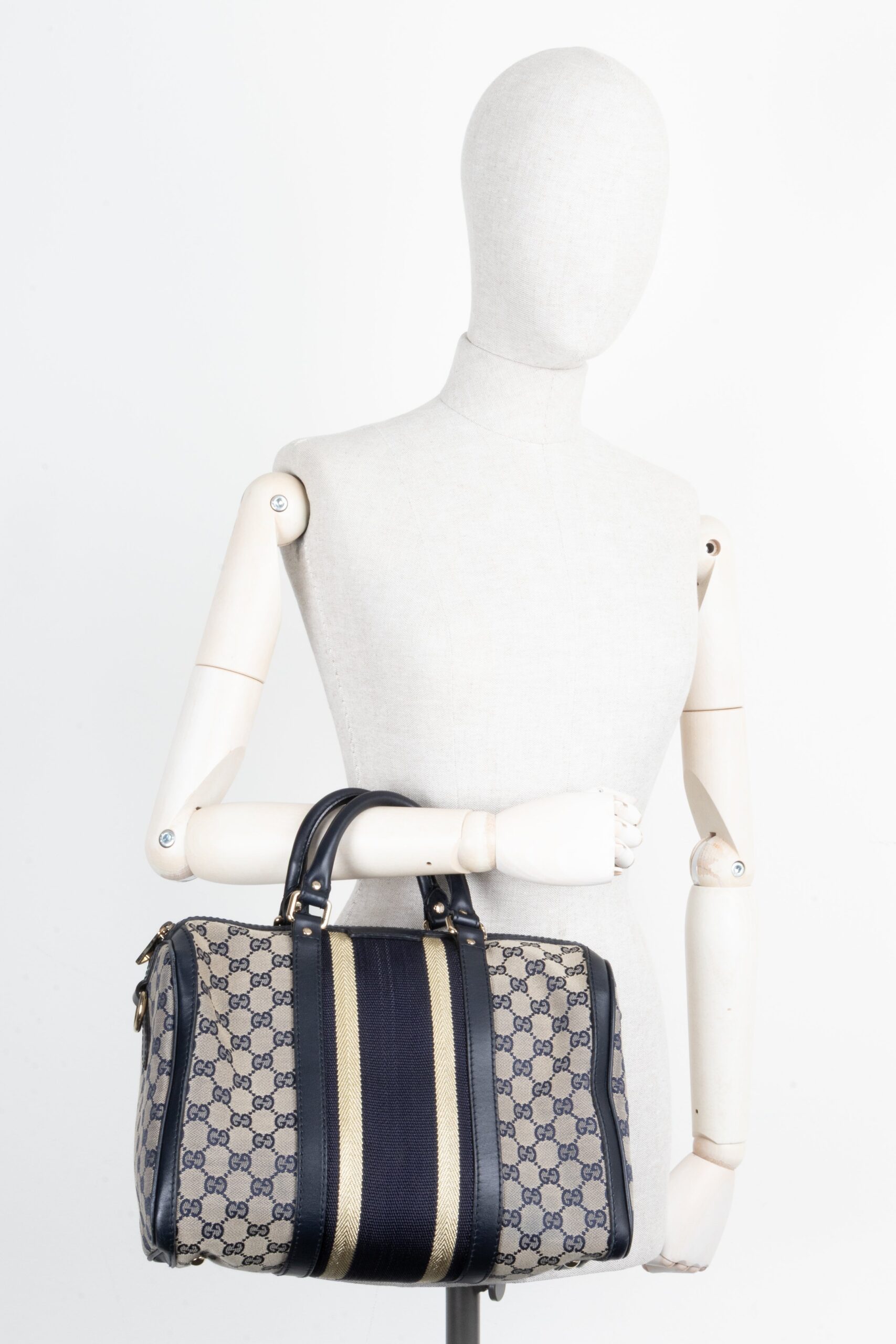 GUCCI Boston Bowling Bag Blue Canvas