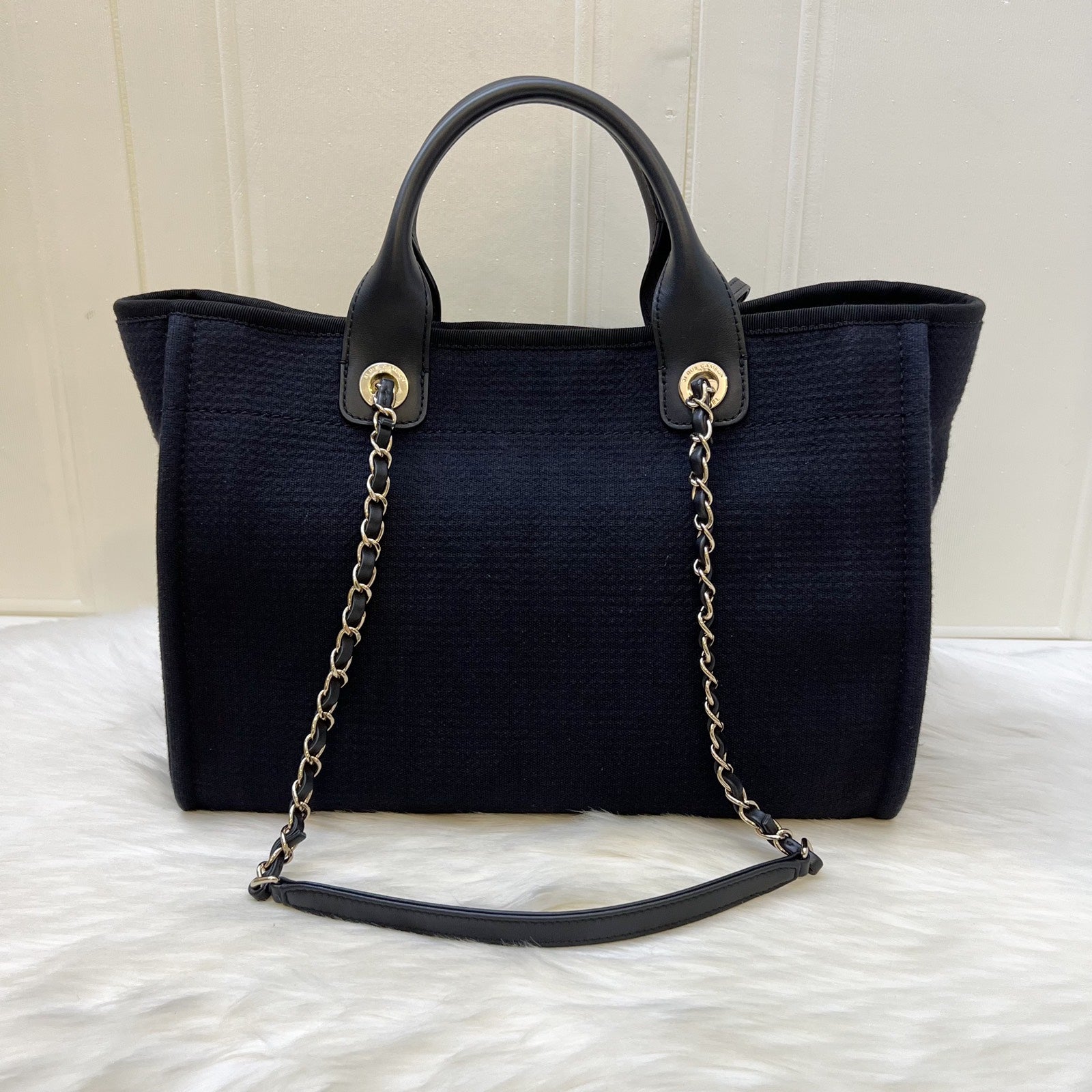 Chanel Medium Deauville Shopping Tote in 24C Black Fabric, Black Leather and LGHW (Model: )