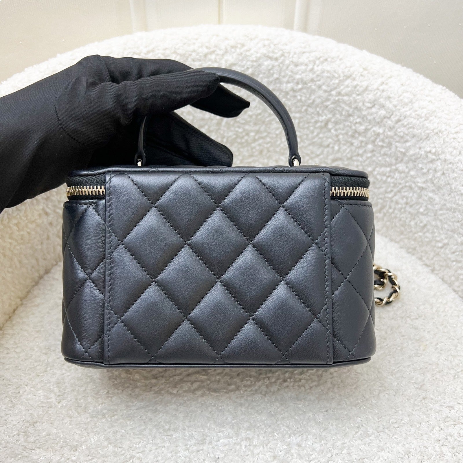 Chanel Top Handle Small Vanity in Black Lambskin and LGHW Handbag