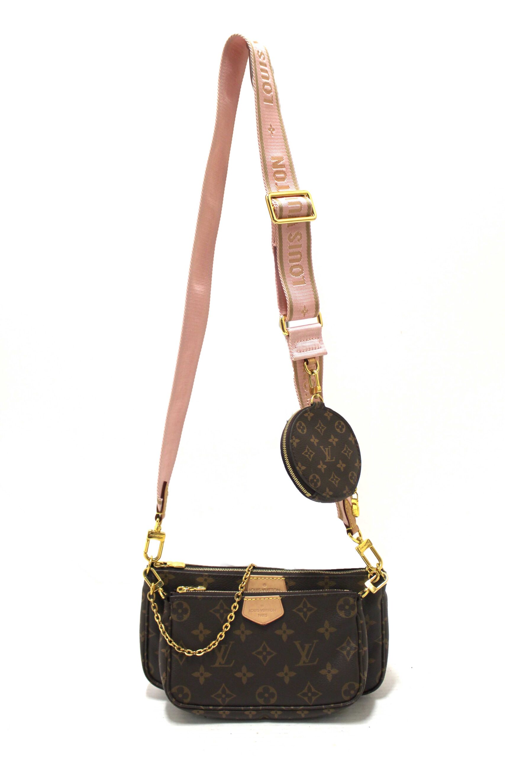 Louis Vuitton Classic Monogram Khaki Pink Strap Multi-Pochette Accessoires Bag