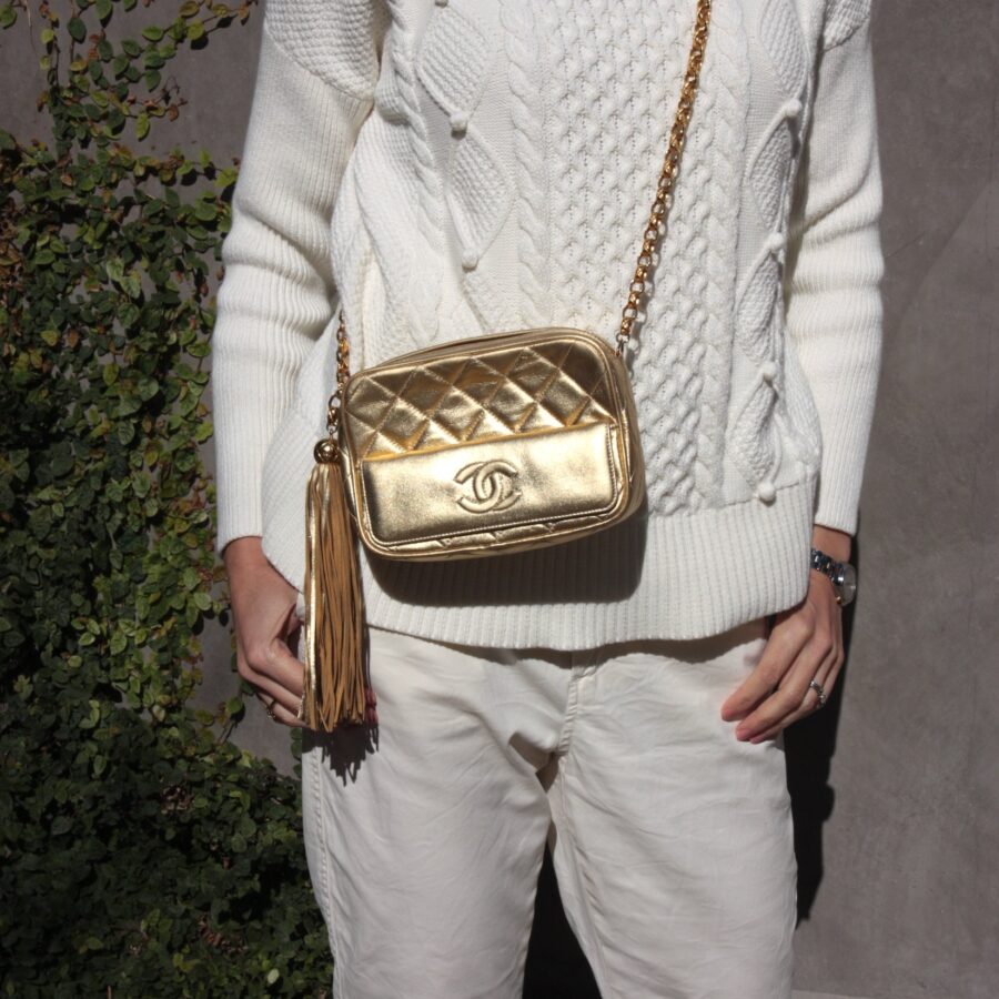 Chanel Quilted Gold CC Camera Tassel Shoulder Bag | Studio Nafay