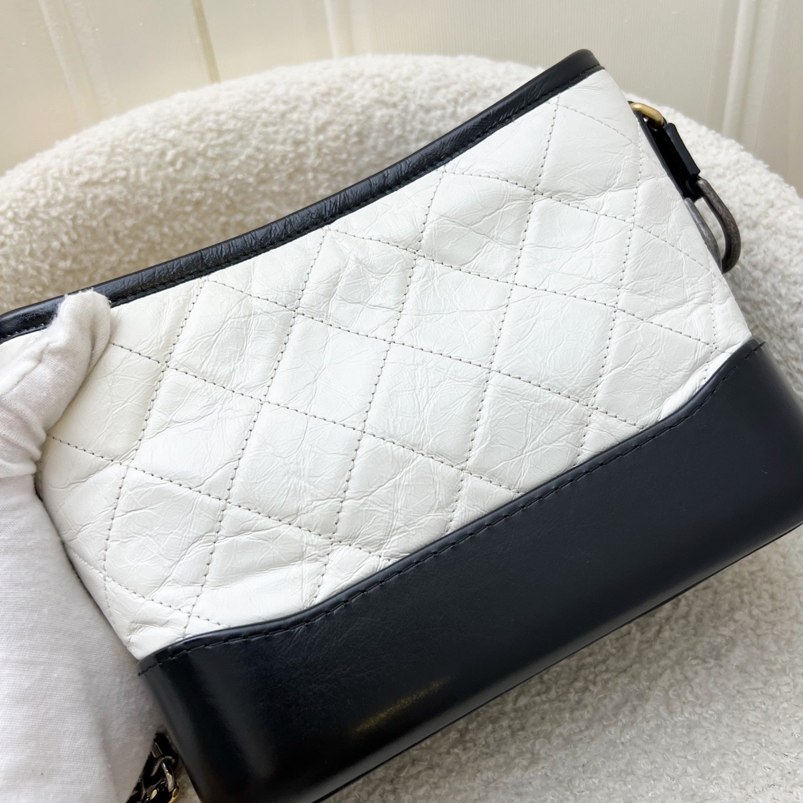 Chanel Small Gabrielle Hobo in White Distressed Calfskin, Black Base and 3 Tone HW Shoulder Bag
